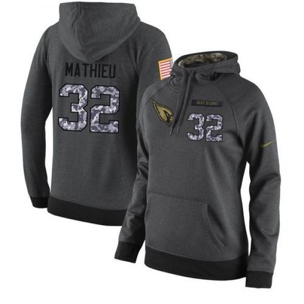 Women's NFL Arizona Cardinals #32 Tyrann Mathieu Stitched Black Anthracite Salute to Service Player Hoodie Jersey