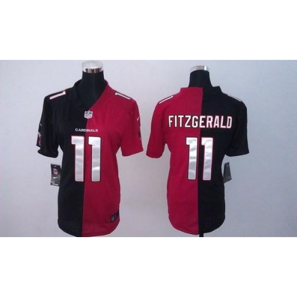 Women's Cardinals #11 Larry Fitzgerald Black Red Stitched NFL Elite Split Jersey