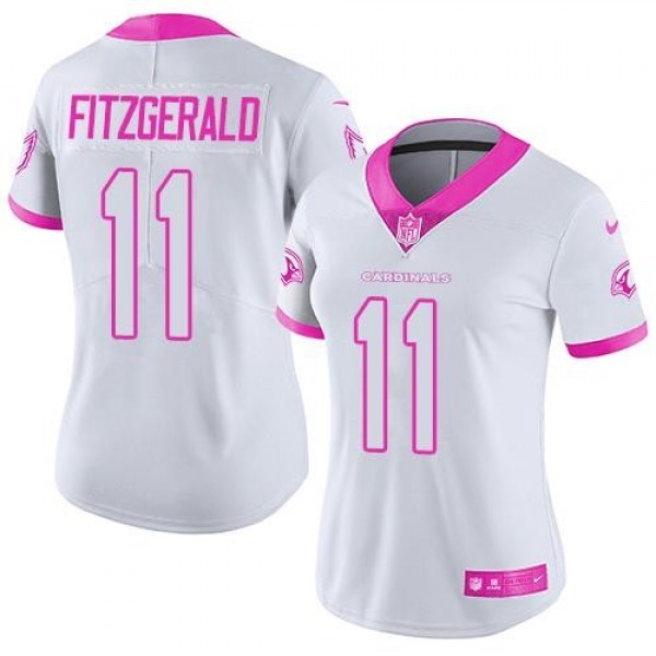 Women's Cardinals #11 Larry Fitzgerald White Pink Stitched NFL Limited Rush Jersey