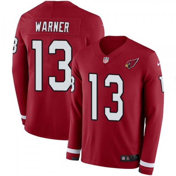 Nike Cardinals #13 Kurt Warner Red Team Color Men's Stitched NFL Limited Therma Long Sleeve Jersey