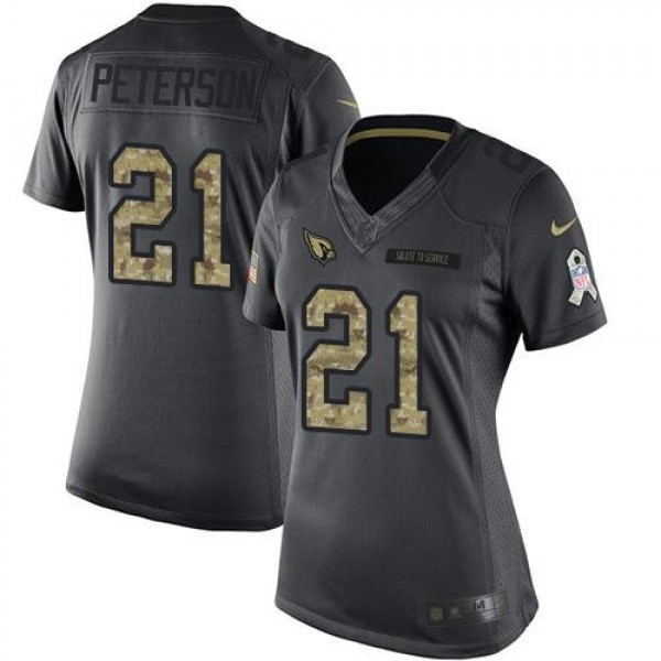 Women's Cardinals #21 Patrick Peterson Black Stitched NFL Limited 2016 Salute to Service Jersey