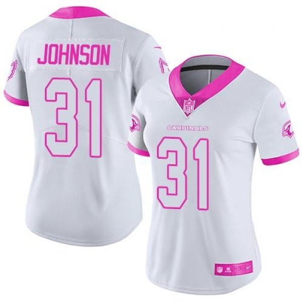Women's Cardinals #31 David Johnson White Pink Stitched NFL Limited Rush Jersey