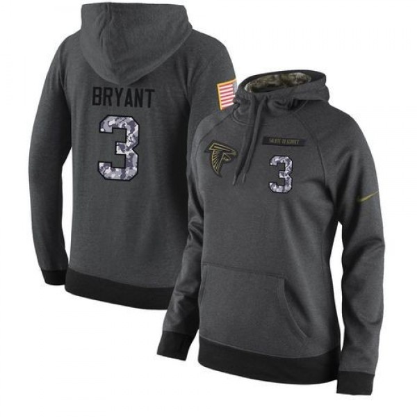 Women's NFL Atlanta Falcons #3 Matt Bryant Stitched Black Anthracite Salute to Service Player Hoodie Jersey
