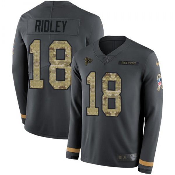 Nike Falcons #18 Calvin Ridley Anthracite Salute to Service Men's Stitched NFL Limited Therma Long Sleeve Jersey