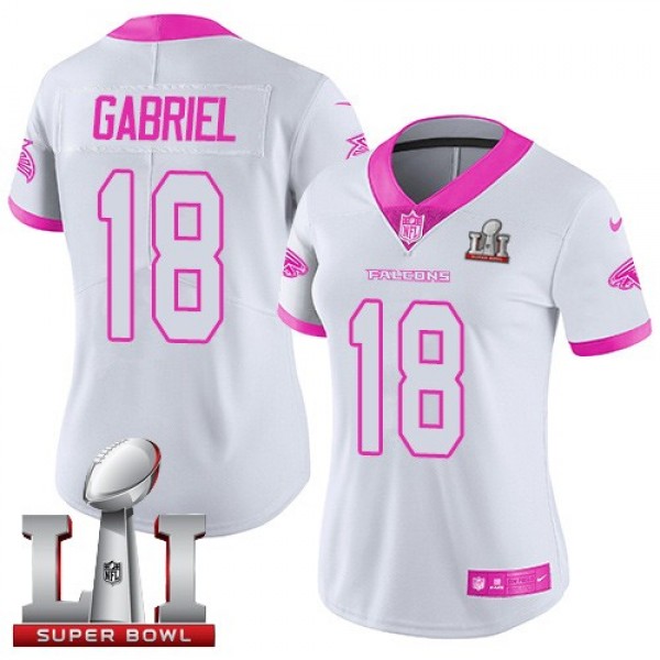 Women's Falcons #18 Taylor Gabriel White Pink Super Bowl LI 51 Stitched NFL Limited Rush Jersey