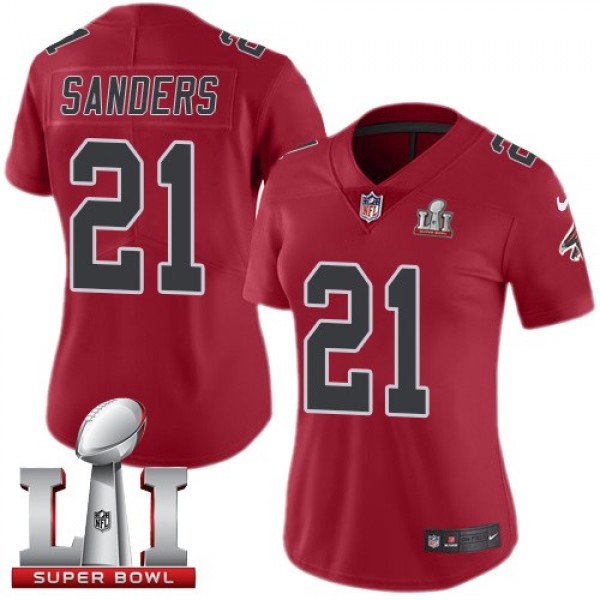 Women's Falcons #21 Deion Sanders Red Super Bowl LI 51 Stitched NFL Limited Rush Jersey
