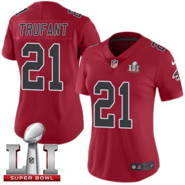 Women's Falcons #21 Desmond Trufant Red Super Bowl LI 51 Stitched NFL Limited Rush Jersey