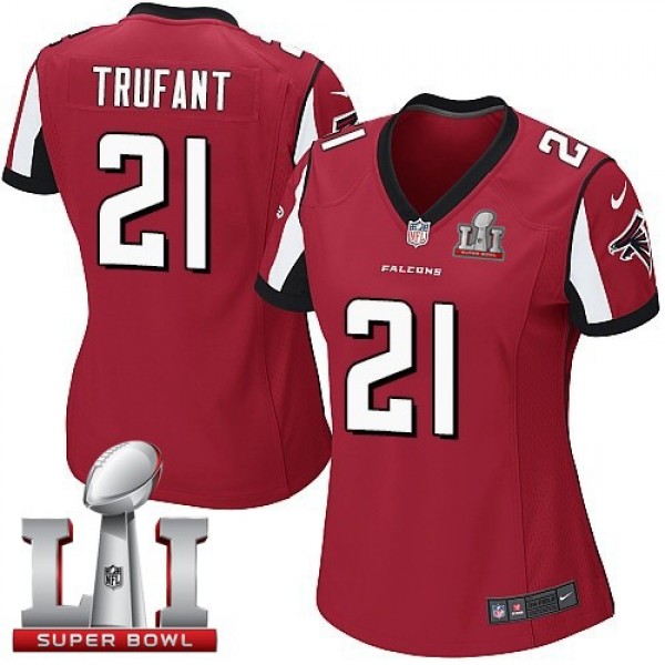 Women's Falcons #21 Desmond Trufant Red Team Color Super Bowl LI 51 Stitched NFL Elite Jersey