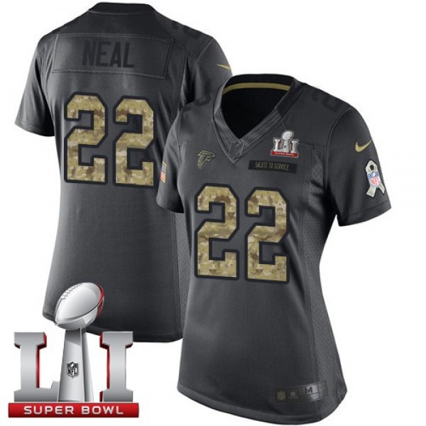 Women's Falcons #22 Keanu Neal Black Super Bowl LI 51 Stitched NFL Limited 2016 Salute to Service Jersey