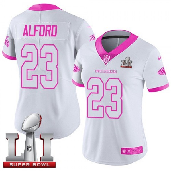 Women's Falcons #23 Robert Alford White Pink Super Bowl LI 51 Stitched NFL Limited Rush Jersey