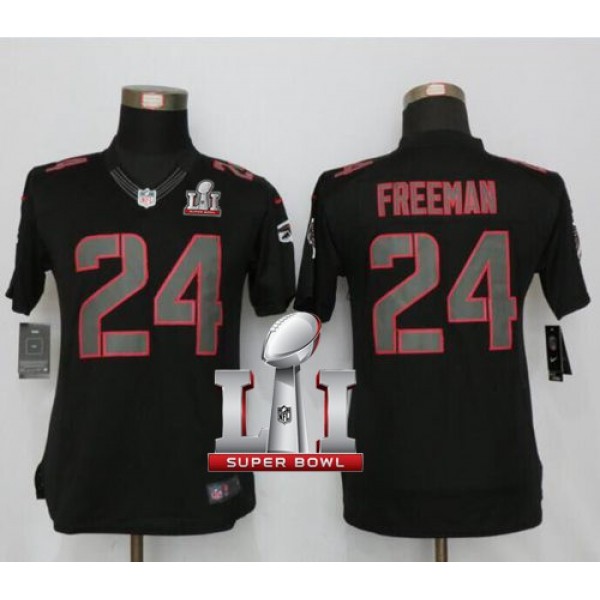 Women's Falcons #24 Devonta Freeman Black Impact Super Bowl LI 51 Stitched NFL Limited Jersey