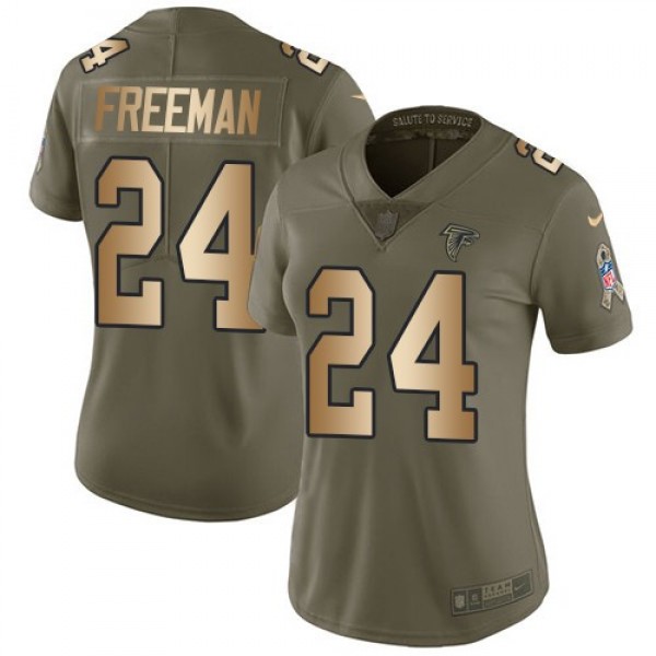 Women's Falcons #24 Devonta Freeman Olive Gold Stitched NFL Limited 2017 Salute to Service Jersey