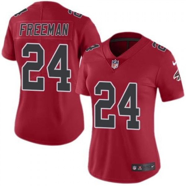 Women's Falcons #24 Devonta Freeman Red Stitched NFL Limited Rush Jersey