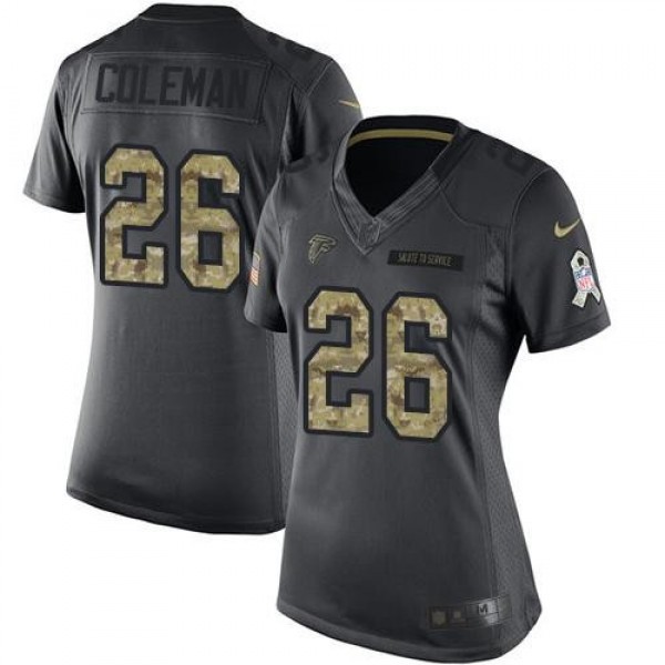 Women's Falcons #26 Tevin Coleman Black Stitched NFL Limited 2016 Salute to Service Jersey