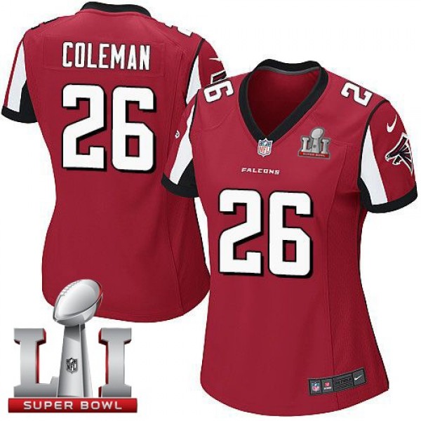 Women's Falcons #26 Tevin Coleman Red Team Color Super Bowl LI 51 Stitched NFL Elite Jersey