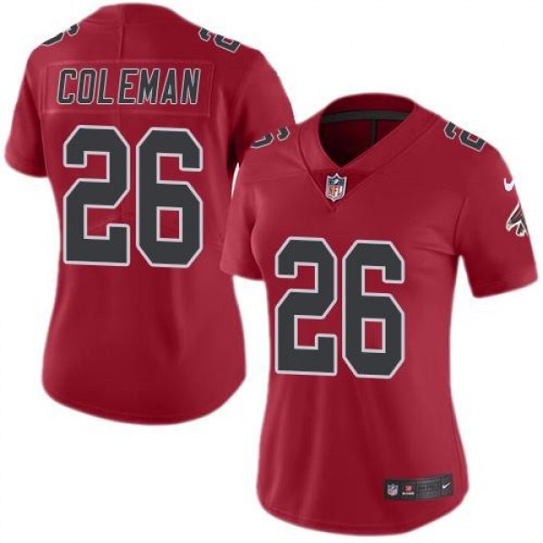 Women's Falcons #26 Tevin Coleman Red Stitched NFL Limited Rush Jersey