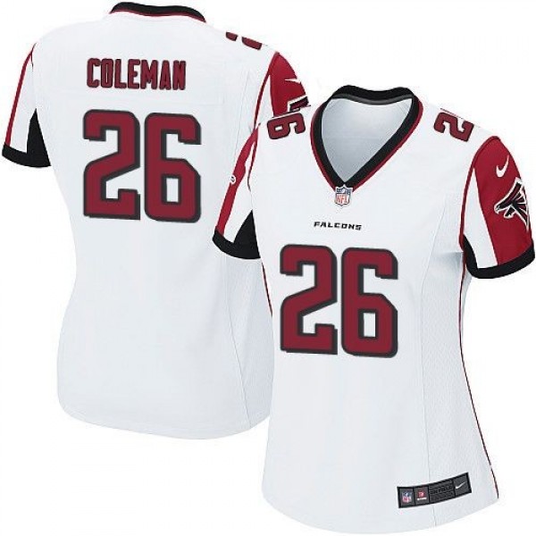 Women's Falcons #26 Tevin Coleman White Stitched NFL Elite Jersey