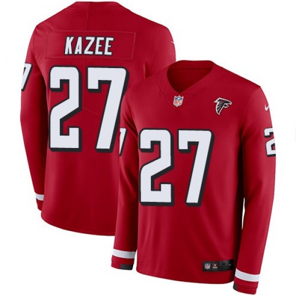 Nike Falcons #27 Damontae Kazee Red Team Color Men's Stitched NFL Limited Therma Long Sleeve Jersey
