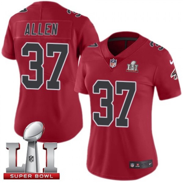 Women's Falcons #37 Ricardo Allen Red Super Bowl LI 51 Stitched NFL Limited Rush Jersey
