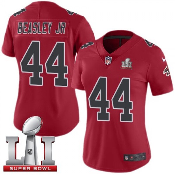 Women's Falcons #44 Vic Beasley Jr Red Super Bowl LI 51 Stitched NFL Limited Rush Jersey
