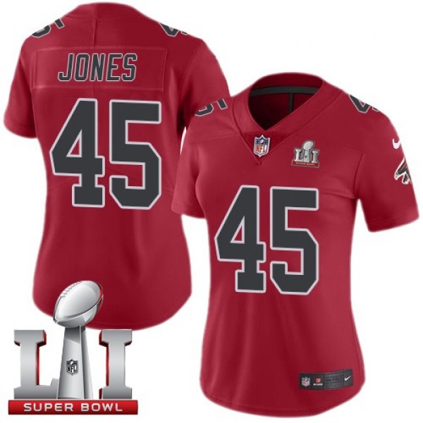 Women's Falcons #45 Deion Jones Red Super Bowl LI 51 Stitched NFL Limited Rush Jersey