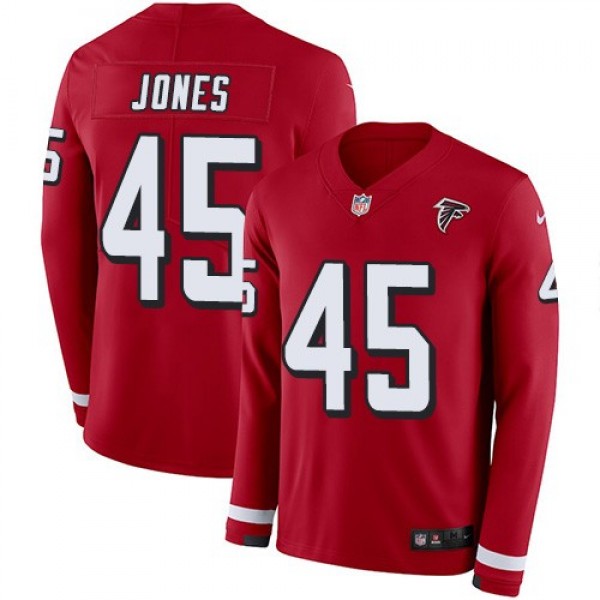 Nike Falcons #45 Deion Jones Red Team Color Men's Stitched NFL Limited Therma Long Sleeve Jersey
