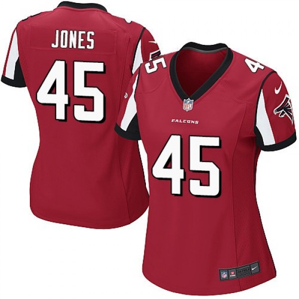 Women's Falcons #45 Deion Jones Red Team Color Stitched NFL Elite Jersey