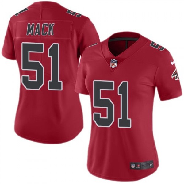 Women's Falcons #51 Alex Mack Red Stitched NFL Limited Rush Jersey