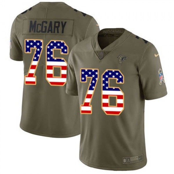 Nike Falcons #76 Kaleb McGary Olive/USA Flag Men's Stitched NFL Limited 2017 Salute To Service Jersey