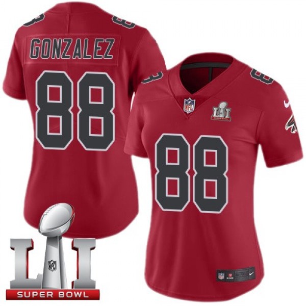 Women's Falcons #88 Tony Gonzalez Red Super Bowl LI 51 Stitched NFL Limited Rush Jersey
