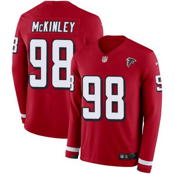 Nike Falcons #98 Takkarist McKinley Red Team Color Men's Stitched NFL Limited Therma Long Sleeve Jersey