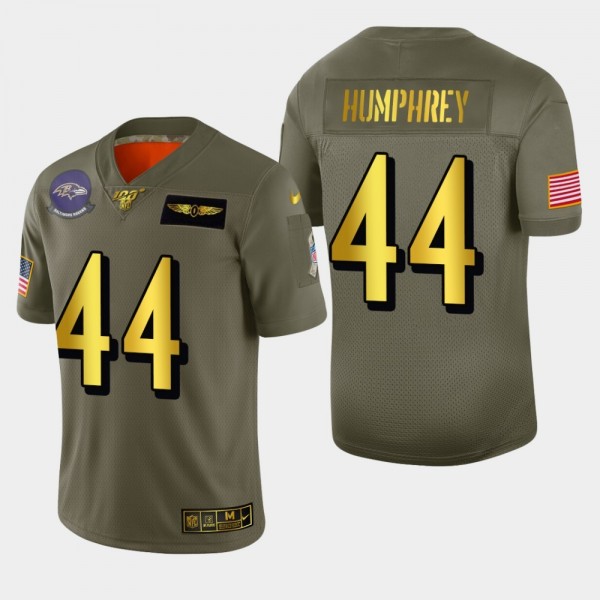 Baltimore Ravens #44 Marlon Humphrey Men's Nike Olive Gold 2019 Salute to Service Limited NFL 100 Jersey
