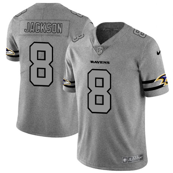 Baltimore Ravens #8 Lamar Jackson Men's Nike Gray Gridiron II Vapor Untouchable Limited NFL Jersey