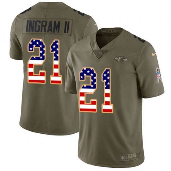 Nike Ravens #21 Mark Ingram II Olive/USA Flag Men's Stitched NFL Limited 2017 Salute To Service Jersey