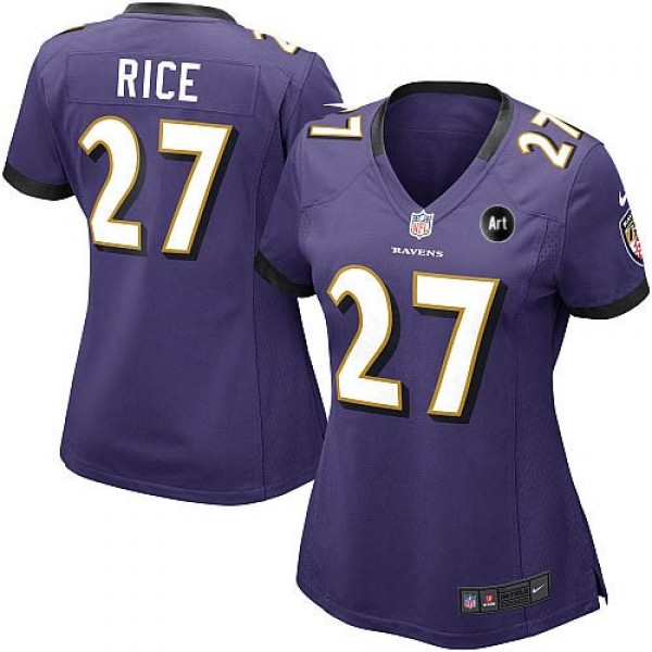 Women's Ravens #27 Ray Rice Purple Team Color With Art Patch NFL Game Jersey