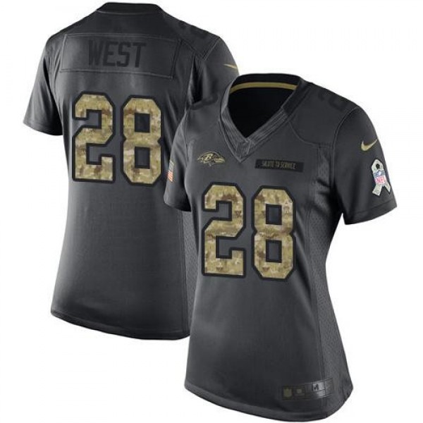 Women's Ravens #28 Terrance West Black Stitched NFL Limited 2016 Salute to Service Jersey