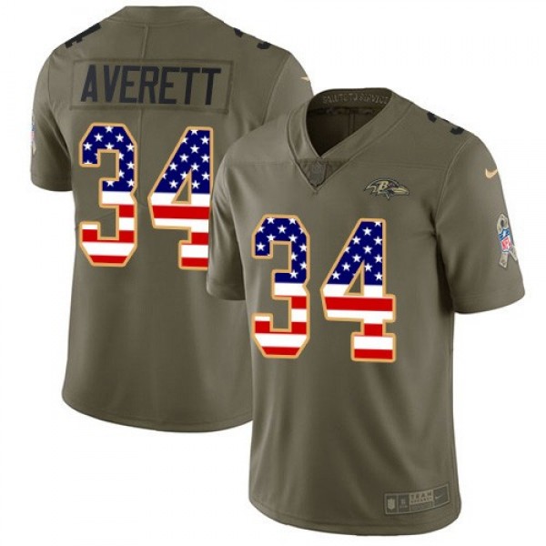 Nike Ravens #34 Anthony Averett Olive/USA Flag Men's Stitched NFL Limited 2017 Salute To Service Jersey