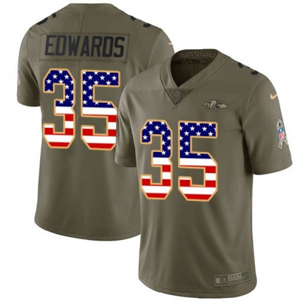 Nike Ravens #35 Gus Edwards Olive/USA Flag Men's Stitched NFL Limited 2017 Salute To Service Jersey