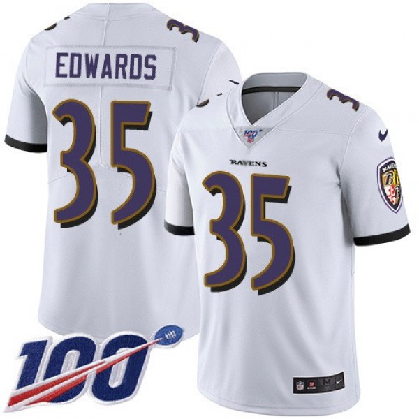Nike Ravens #35 Gus Edwards White Men's Stitched NFL 100th Season Vapor Untouchable Limited Jersey