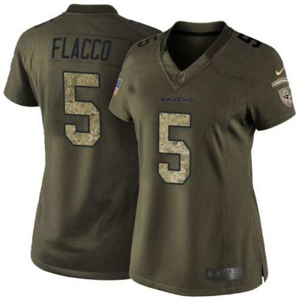 Women's Ravens #5 Joe Flacco Green Stitched NFL Limited Salute to Service Jersey