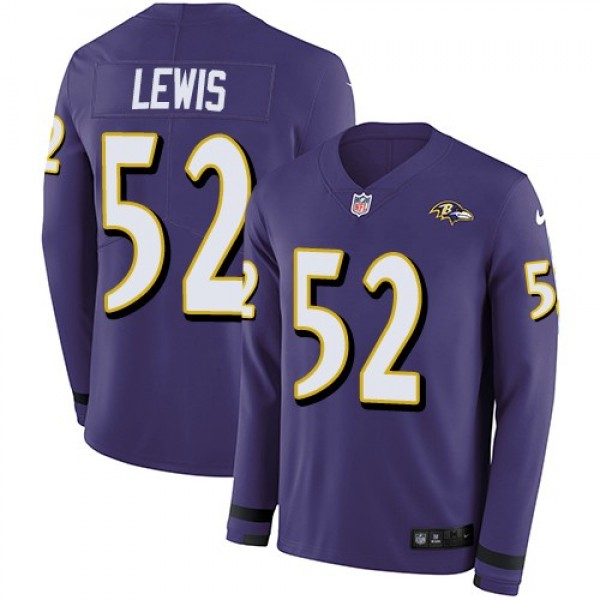Nike Ravens #52 Ray Lewis Purple Team Color Men's Stitched NFL Limited Therma Long Sleeve Jersey