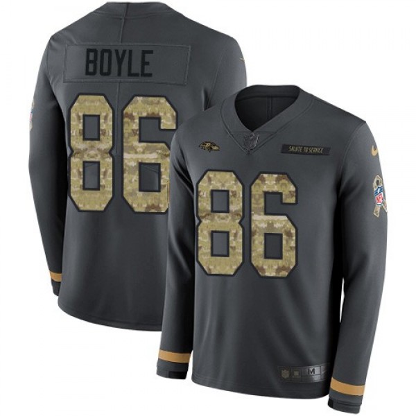 Nike Ravens #86 Nick Boyle Anthracite Salute to Service Men's Stitched NFL Limited Therma Long Sleeve Jersey