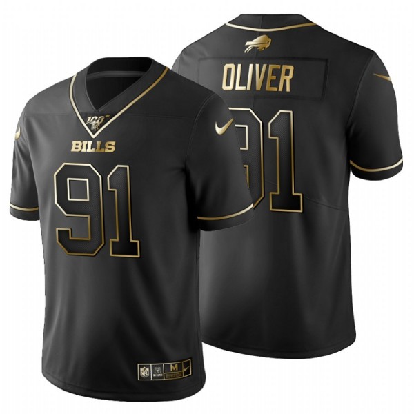 Buffalo Bills #91 Ed Oliver Men's Nike Black Golden Limited NFL 100 Jersey
