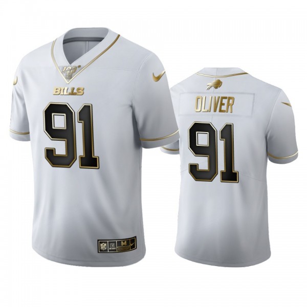 Buffalo Bills #91 Ed Oliver Men's Nike White Golden Edition Vapor Limited NFL 100 Jersey