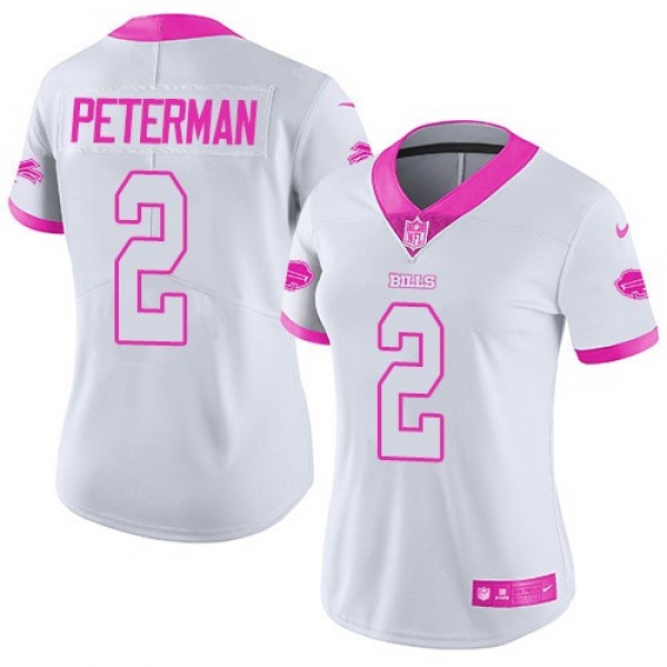 Women's Bills #2 Nathan Peterman White Pink Stitched NFL Limited Rush Jersey