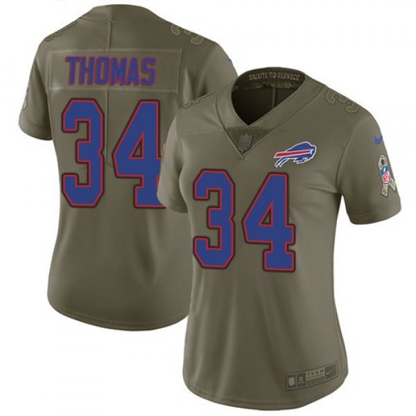 Women's Bills #34 Thurman Thomas Olive Stitched NFL Limited 2017 Salute to Service Jersey