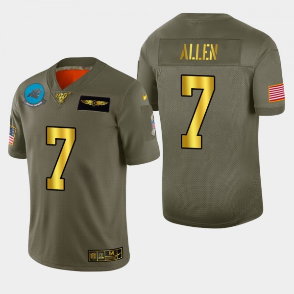 Carolina Panthers #7 Kyle Allen Men's Nike Olive Gold 2019 Salute to Service Limited NFL 100 Jersey