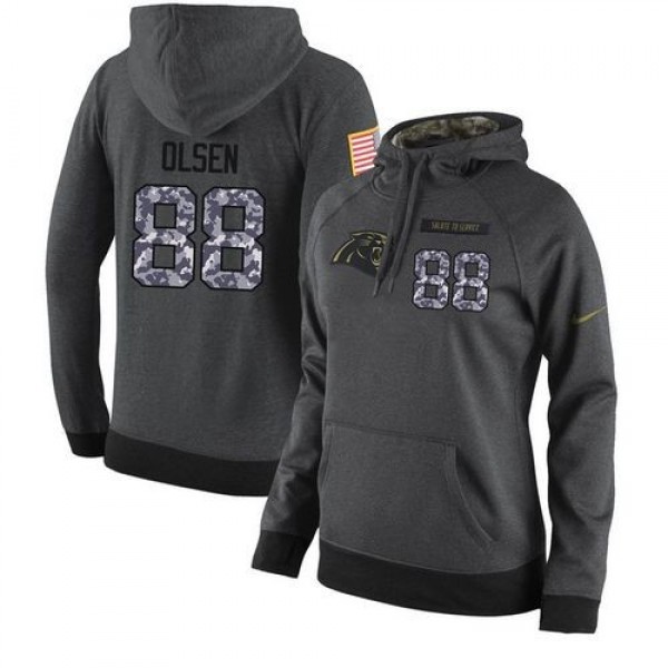 Women's NFL Carolina Panthers #88 Greg Olsen Stitched Black Anthracite Salute to Service Player Hoodie Jersey