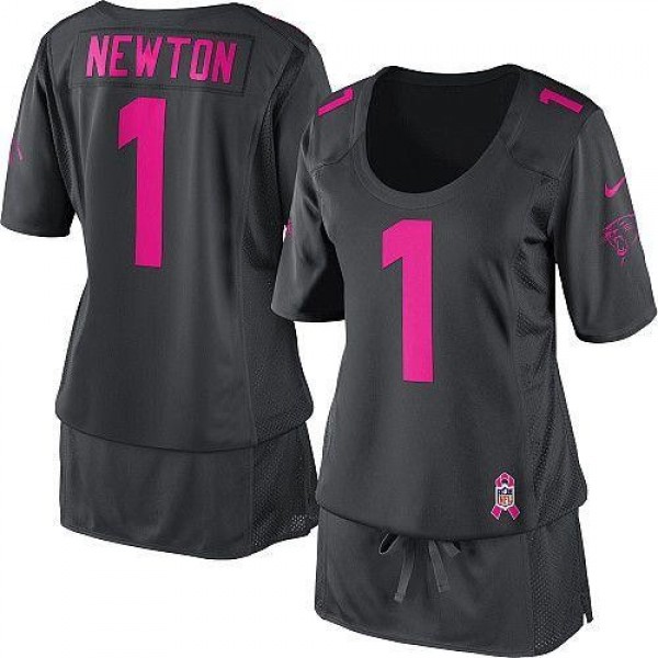Women's Panthers #1 Cam Newton Dark Grey Breast Cancer Awareness Stitched NFL Elite Jersey
