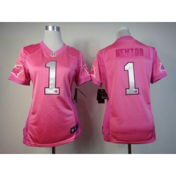 Women's Panthers #1 Cam Newton Pink Be Luv'd Stitched NFL Elite Jersey